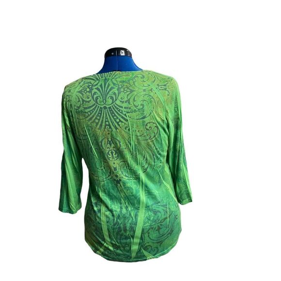 PROJECT Women’s Green Top 3/4 Sleeves Jewel Neckline Size Large Ruched front‎ - Picture 2 of 8